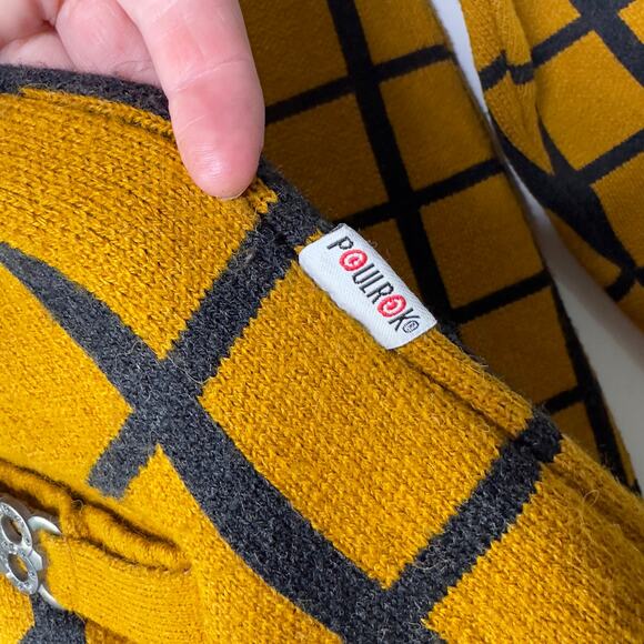 Vintage Poulrok Womens Large Sweater Jacket Knit Full Zip Yellow Black Rose Wool - Picture 7 of 13